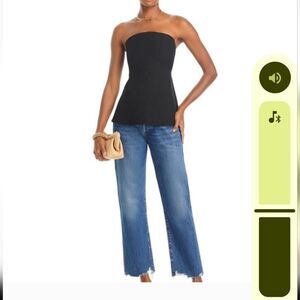 Lucy Paris Womens Strapless Peplum Tube Top Black Smocked Back Linen‎ Blend
